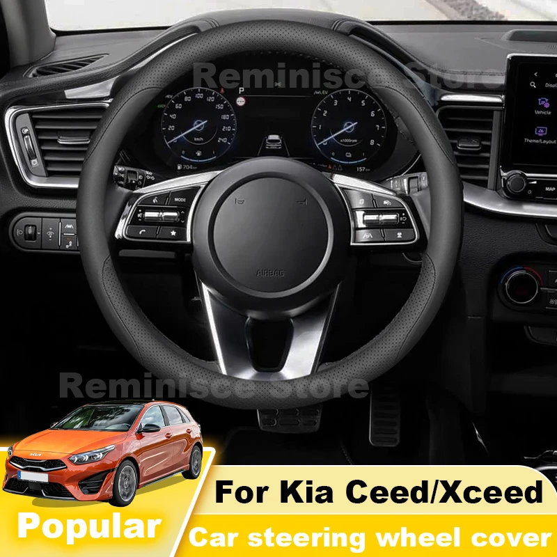 Leather Car Steering Wheel Cover For Kia Ceed Xceed CD 2025 2024 2023 -2019 Non Slip Steering Wheel Cover Kia Xceed Accessories