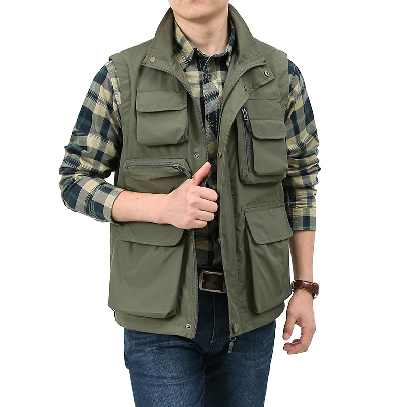 Men Waistcoat Vest Jacket Many Pocket Male Sleeveless Coat 5XL Vest Travel Outdoor Photographer Fishing Hiking Jackets Clothes