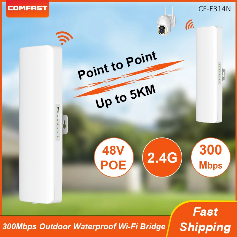

Comfast Outdoor 5km 2.4G 300Mbps Wireless Bridge WIFI CPE For Security Monitoring In Scenic/Port/Oilfield/Construction Sites