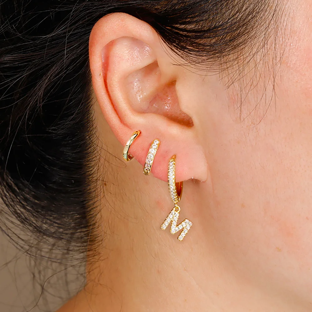 

3PCS Hot Sale Initial A-Z Letters Mini Small Hoop Earrings Set for Women Zircon Jewelry Alphabet Fashion Christmas New Year Gift