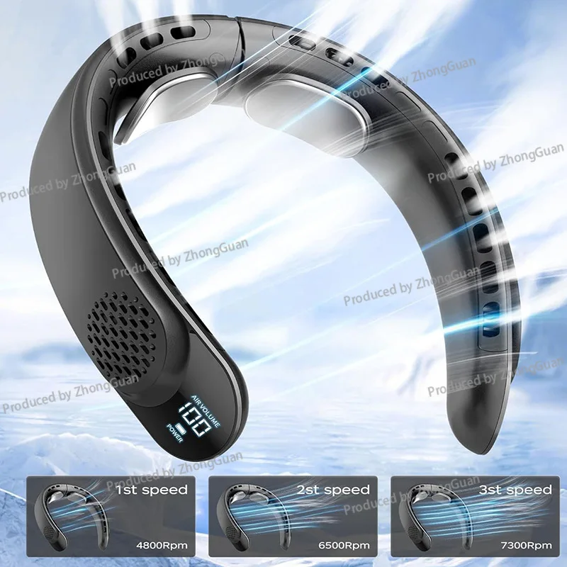 Quad-core Bladeless Neck Fan USB Charging Large Wind Lazy Portable Student Outdoor Sports Neck Fan