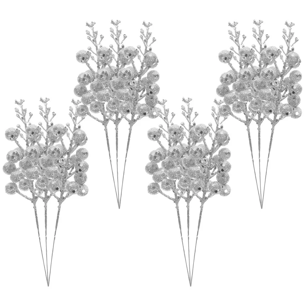 

12 Pcs Christmas Glitter Picks Berries Stems Garlands Artificial Berry Ornaments Outdoor Decorations Party