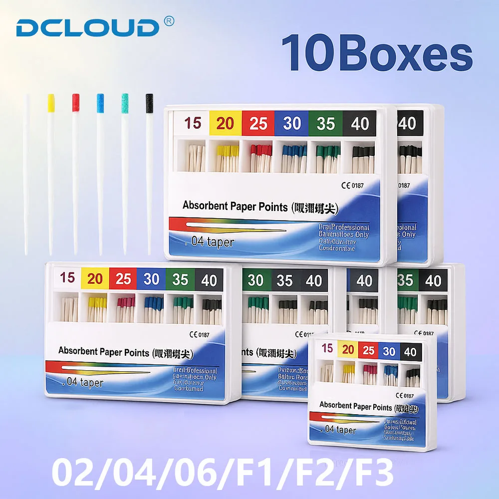 

10 коробок стоматологической впитывающей бумаги, конус 02 04 06 15-40 # Ф1-Ф3 # Эндодонтия Корневой калишкой Советы из хлопкового волокна Материалы для стоматолога