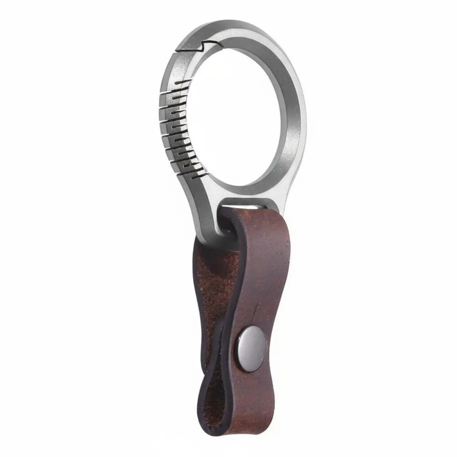 Titanium Keychain Clip Grooved Grip Leather Key Loop Compact