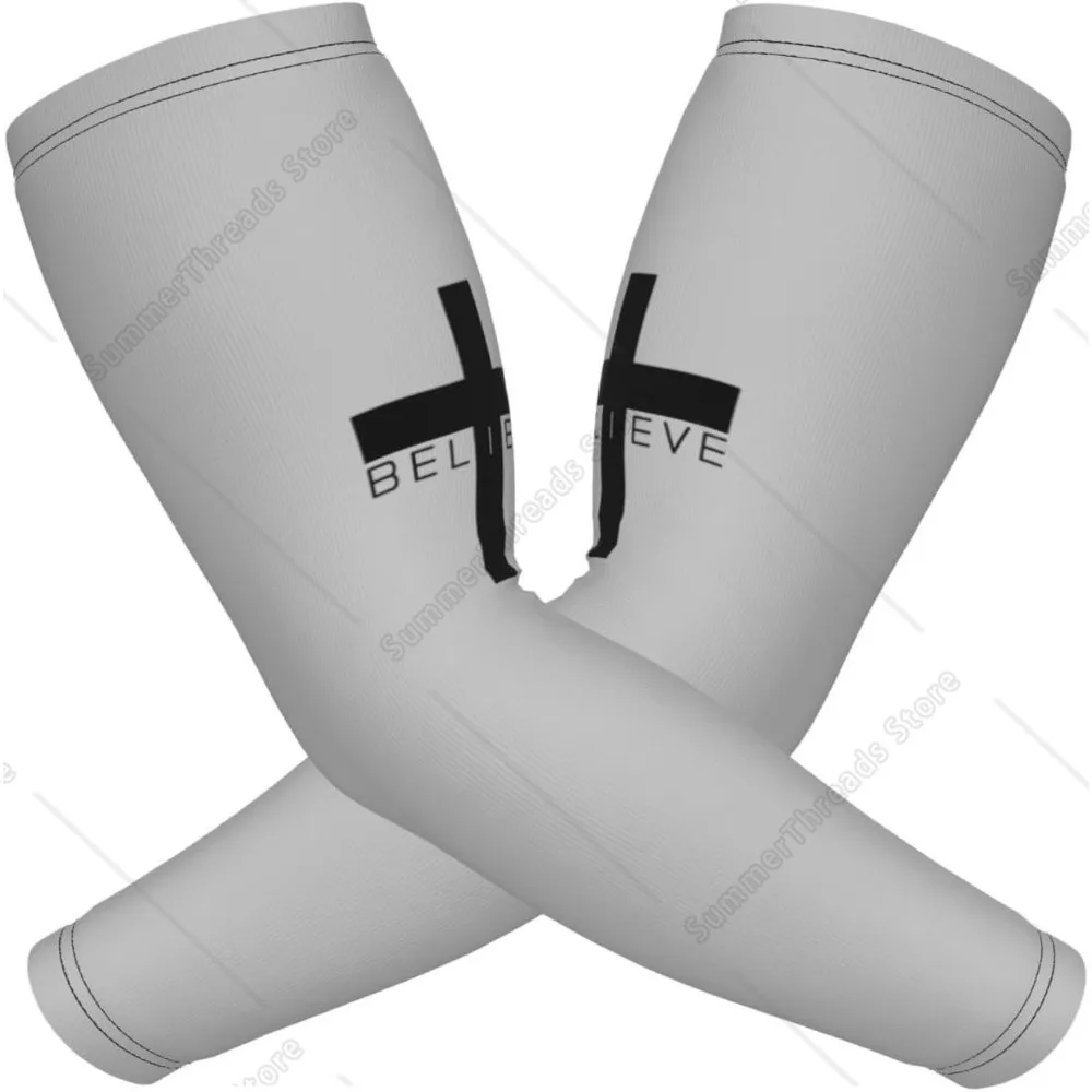 I Believe Jesus Cross Compression Arm Sleeves Cooling Sun Sleeves for Men Women UV Protection with Finger Holes