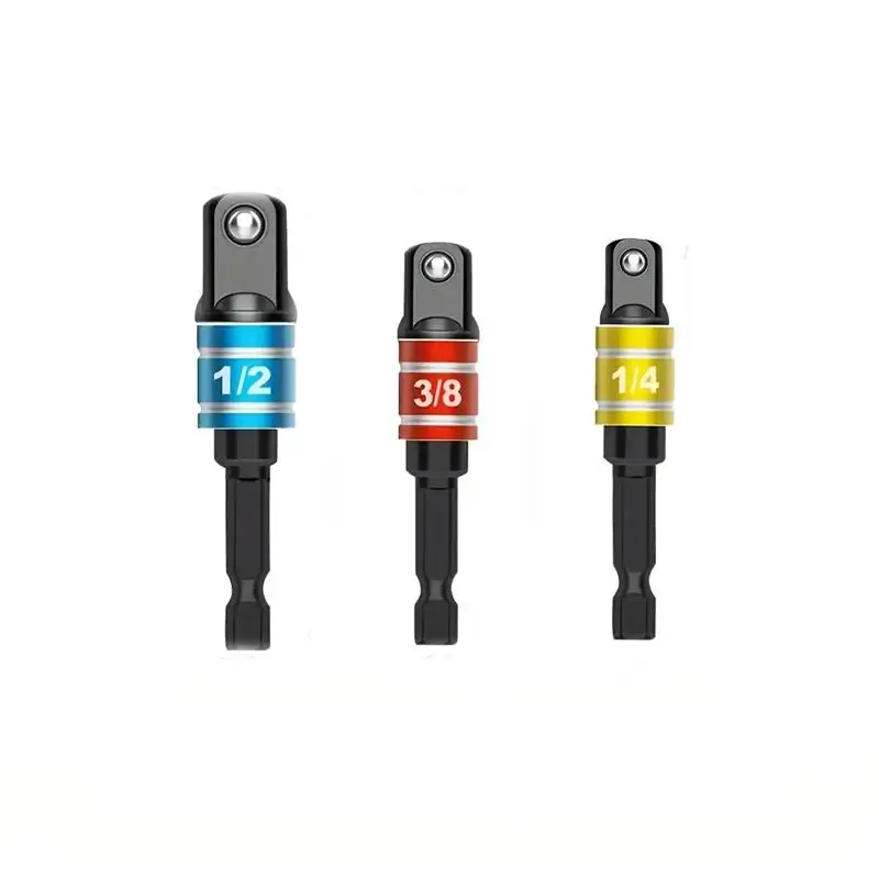 

1/4" 3/8" 1/2" Socket Adapter Set, Nut Drive Drill Ratchet Extension, Cordless Impact Wrench Hex Shank Bit