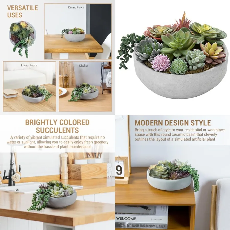 Succulent Arrangement Mini - 8 Inch Round Modern Artificial Succulent