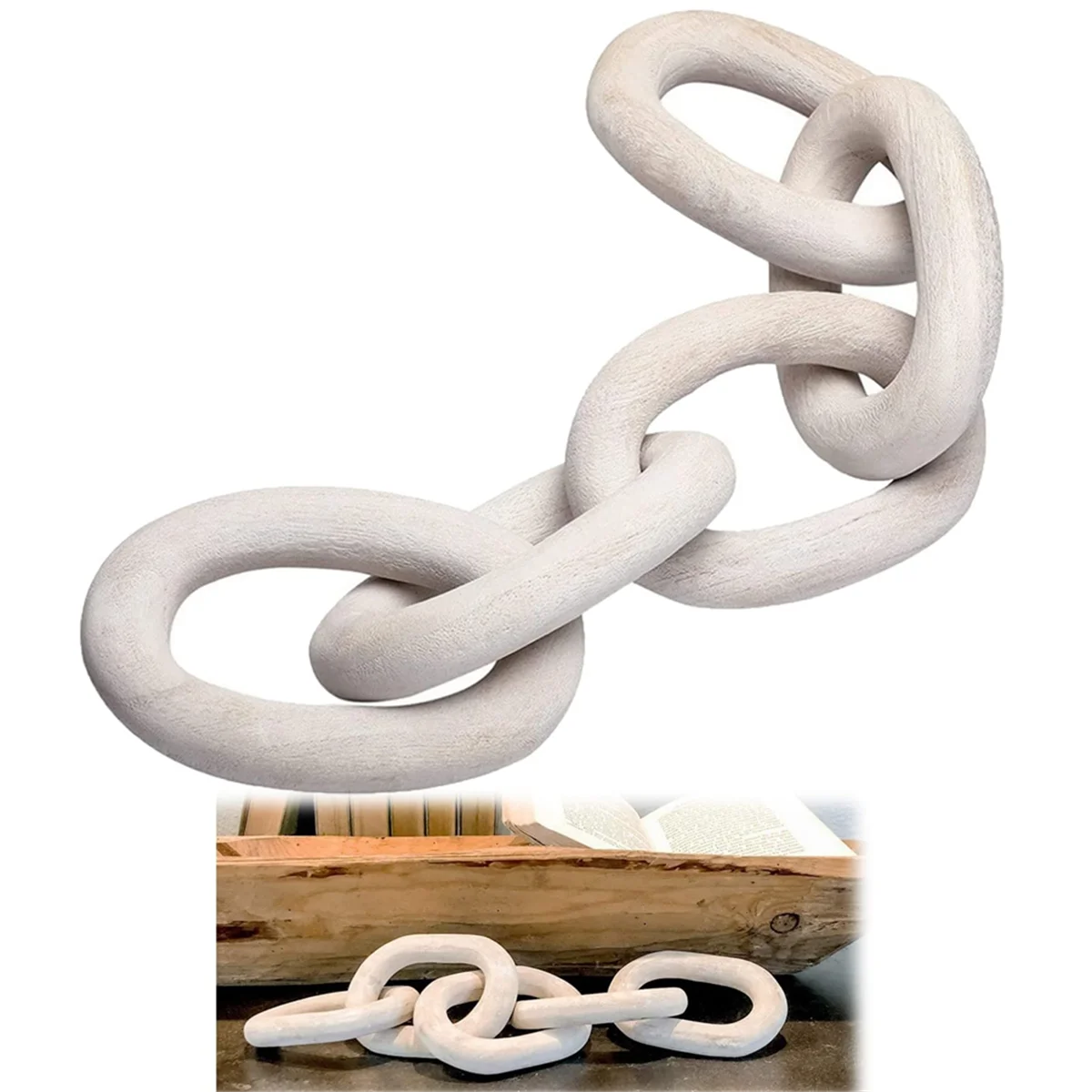 Cadena de eslabones de madera para decoración del hogar, cadena de madera decorativa tallada A mano 21,6, decoración contemporánea para estantería de granja y mesa lateral A