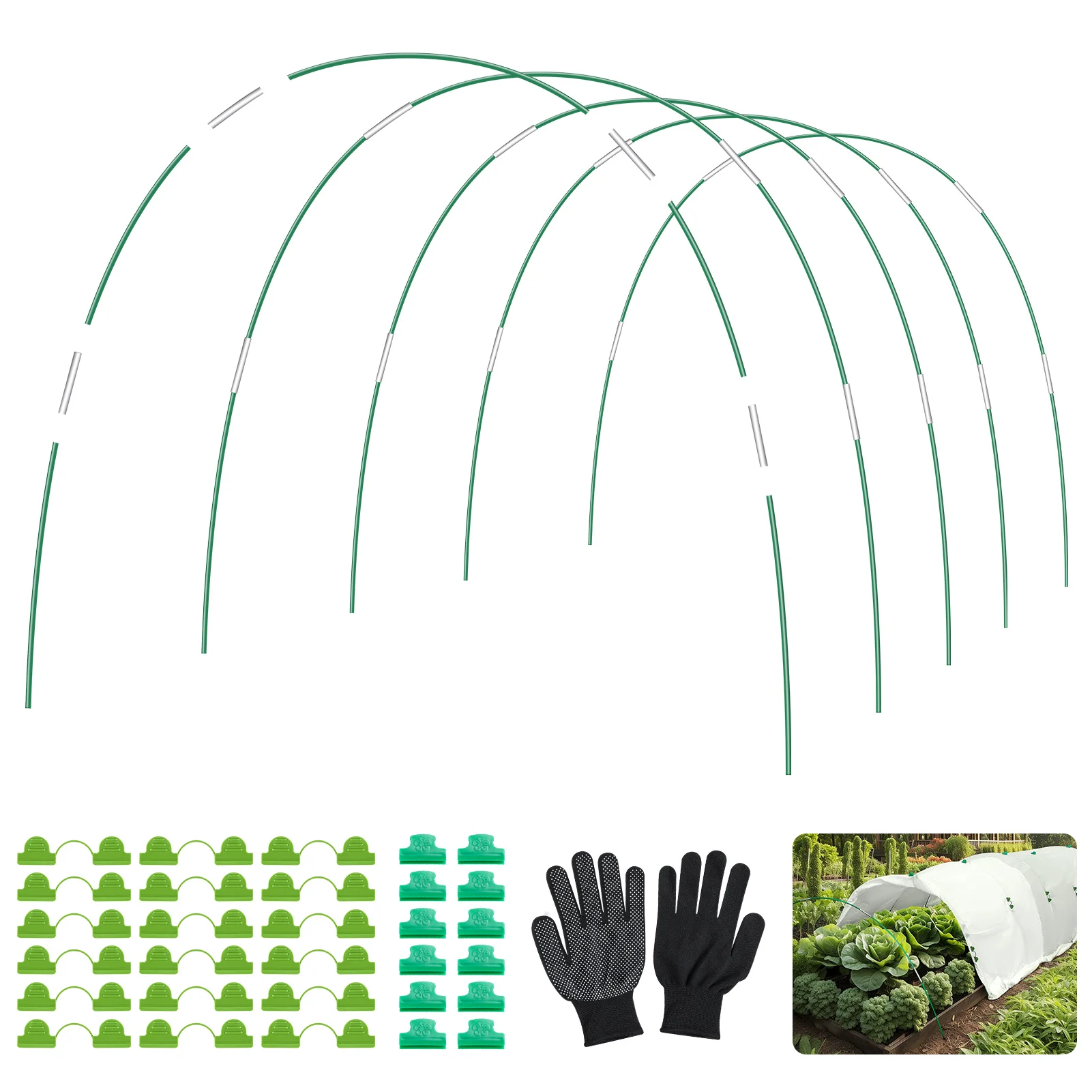 Garden Hoops Grow Tunnel 30 Pcs 16 in Fiberglass Greenhouse Hoops for Raised Beds, DIY Hoop House with 18 Pcs Laminated Clamps