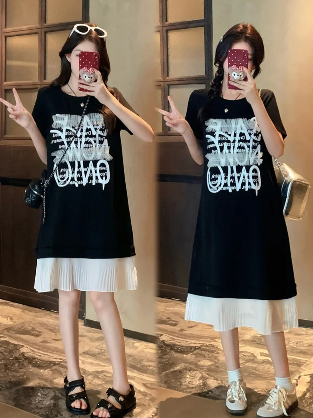 

Свободное платье в корейском стиле с коротким рукавом, женское летнее платье с вырезами, длинное платье больших размеров, платье-футболка с цветовыми блоками, повседневное, для работы и отдыха