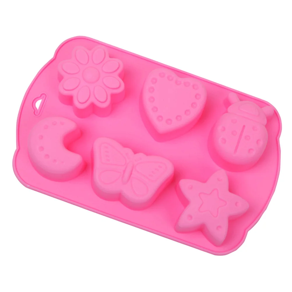 

6 Cavities Food Grade Silicone Mold Chocolate Cake Ice Cubes Star Moon Shaped Baking Pan DIY molds Non Toxic Kitchen