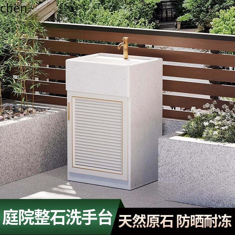 

HTT outdoor column washbasin garden natural integrated stone sink column basin outdoor antifreeze stone washbasin cabinet