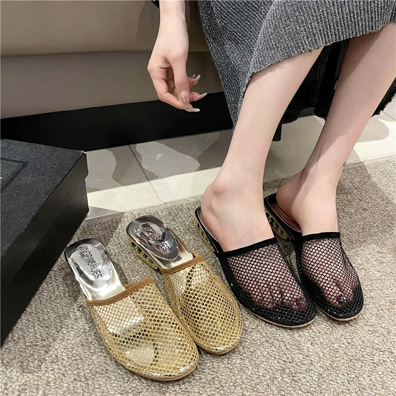 Women High Heel Sandals Summer 2025 New Luxury Brand Slippers Lightweight Round Head Shoes Water Diamond Large Flat Sandals
