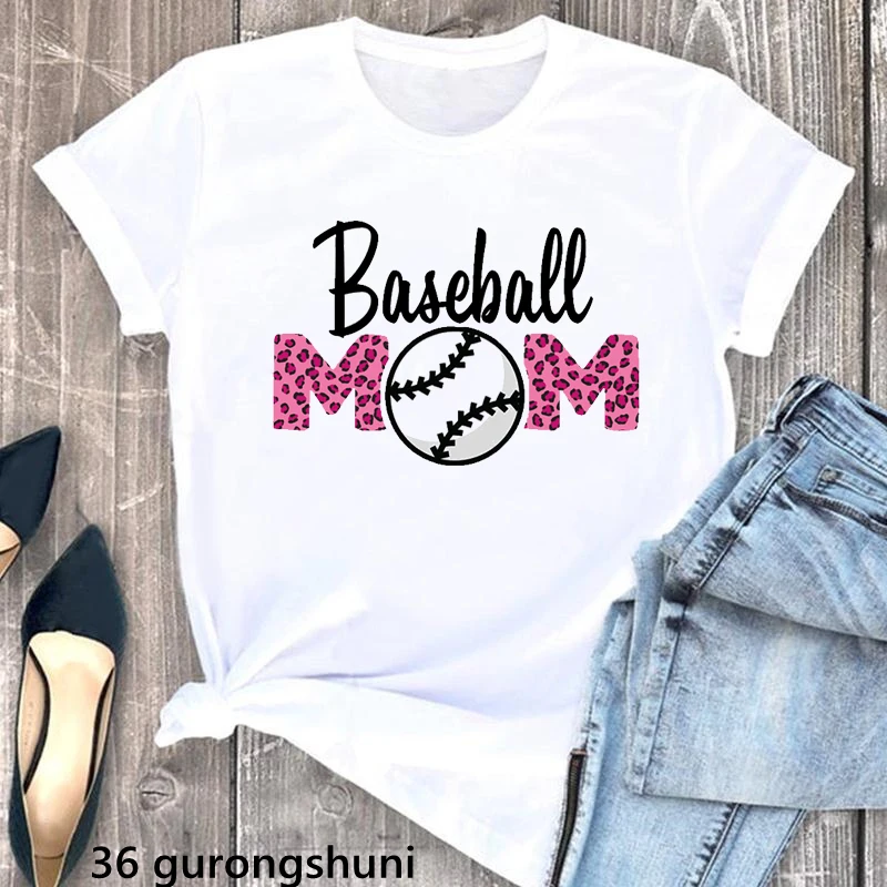 

Watercolor Baseball Mom Print Tshirts Women Leopard Bow Love T Shirt Femme Mother'S Day Gift Female T-Shirt Super Mom Tops