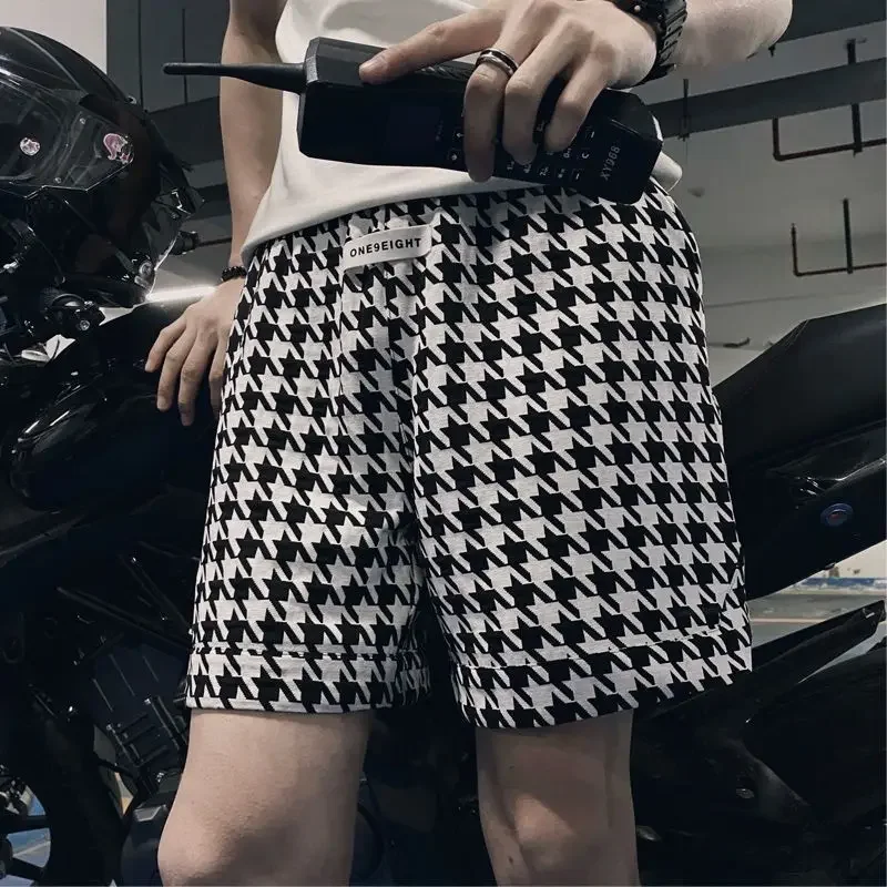 Men\'s Shorts Sports Joggers Male Short Pants Graphic Houndstooth Black Sweat Streetwear New in Pant 2024 Fashion Essential Y2k