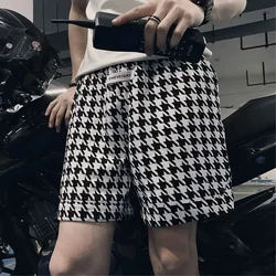 Pantalones cortos deportivos para hombre, ropa de calle con estampado de pata de gallo, color negro, Y2k, 2024