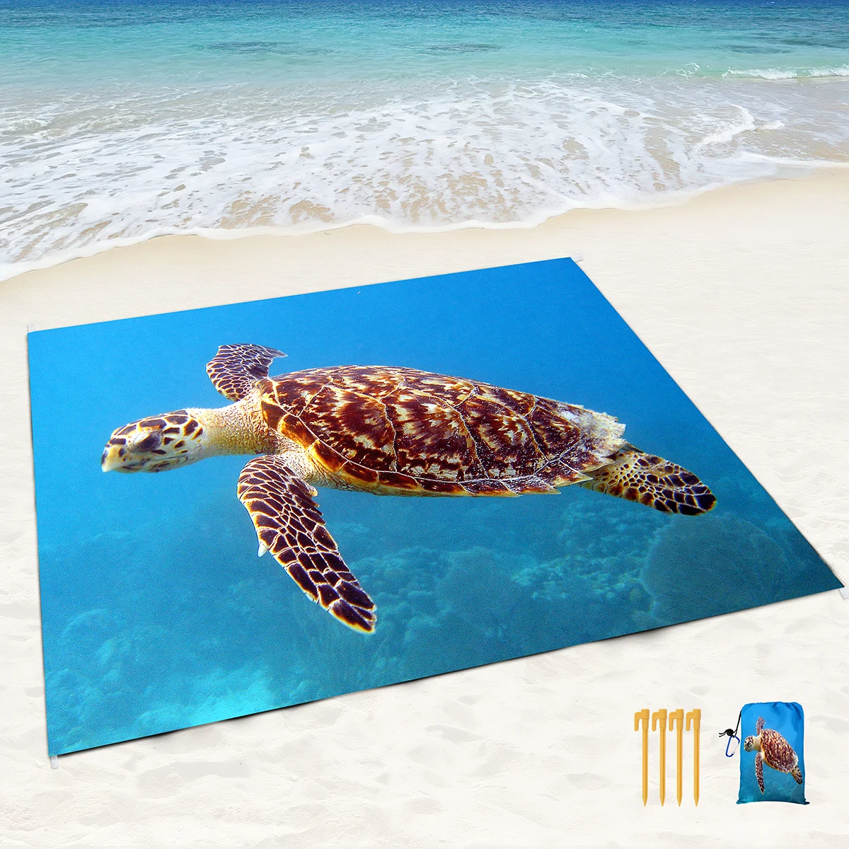 Waterproof Sandproof Sea Turtle Beach Blanket Lightweight Portable Picnic Blanket Oversize Beach Mat for Outdoor Camping Hiking