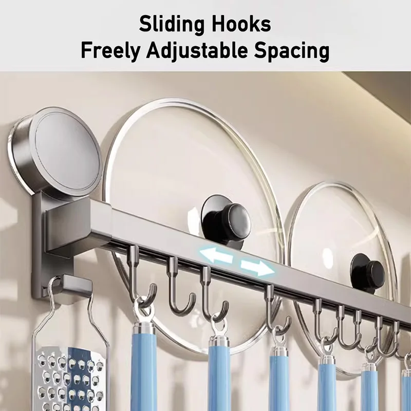 Wall Mounted Kitchen Hook Rack No-Punching Wall Hangers Rail Kitchen Utensils Rack Spoon Shovel Chopping Board Storage Rack