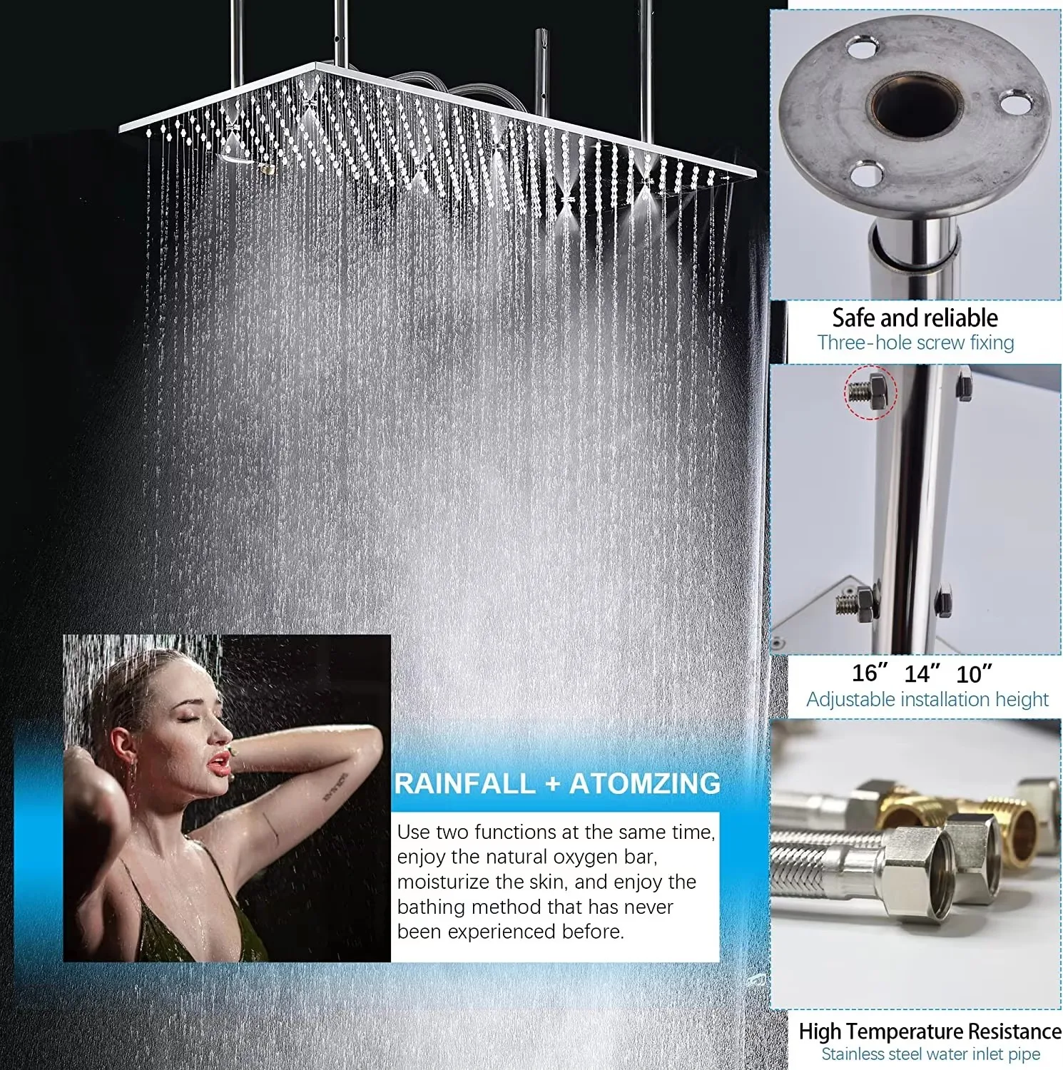 Luxe douchesysteem voor de bad - Rainfall Shower Head Ceiling Mount 16 Inch recensie en prijs