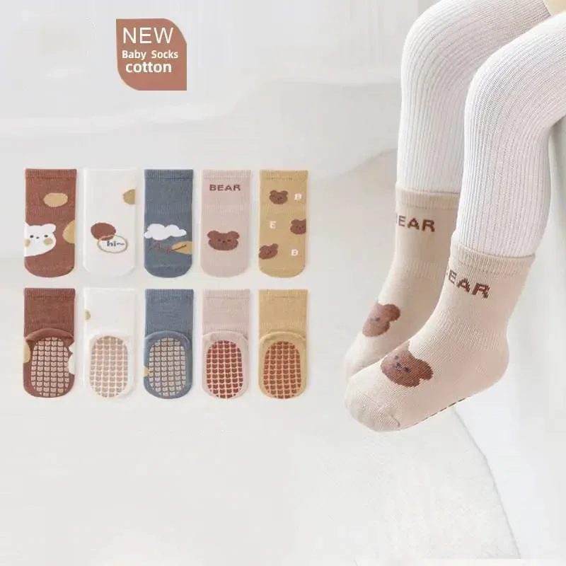 1 Pair Warm Toddler Boy Girl Sock Kawaii Cartoon Animal Bear Calf Sock for Baby Spring Autumn Cotton Non-slip Floor Sock for Kid