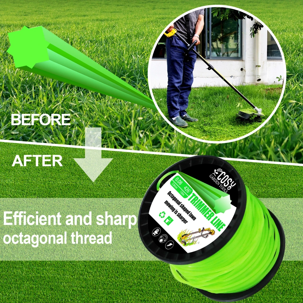 2.0*130M Nylon Octagonal shape Mowing Trimmer Line Trimmer Head String for Grass Trimmer Roll Grass Rope Line Brushcutter Wires