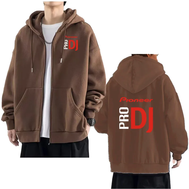 Sudadera con capucha con cremallera para hombre, ropa de calle informal con estampado de Pioneer pro dj, Color sólido, Otoño, 2024