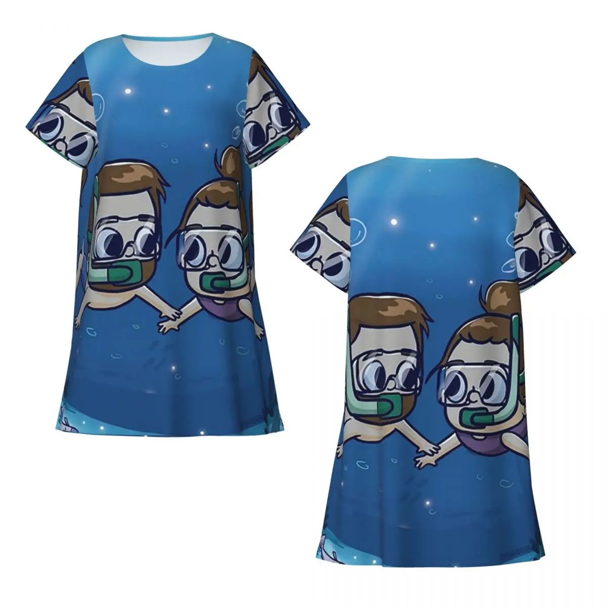 Under Water Couple - Pibubear Short Sleeves Nightdress For Sleeping Sleepshirts Women Short Sleeve Nightgowns Loose Pajama Dress