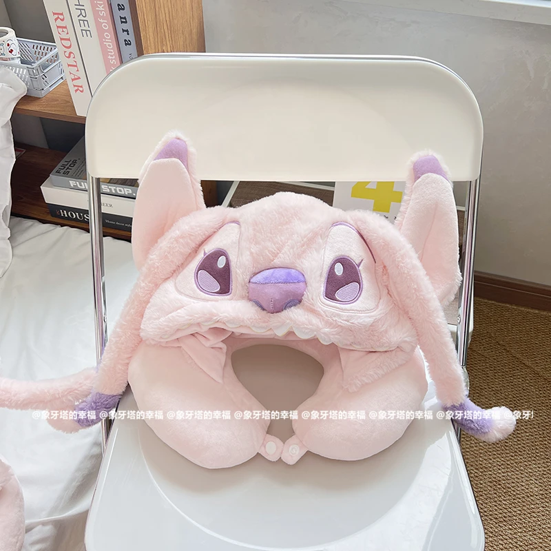 Disney Stitch Angel Creative Anime Movie Character U-vormig kussen met capuchon, gepersonaliseerde schattige cartoon paar draagbare nekkraag