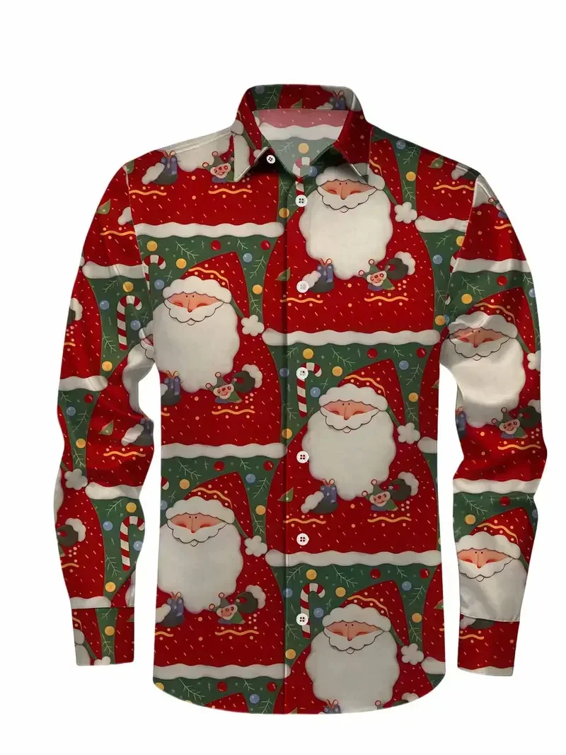 2026 الرجال عيد الميلاد ثلج الرنة ثلاثية الأبعاد الطباعة طويلة الأكمام زر حتى قميص مع أنماط مطبوعة قميص الحفلات قميص رجالي #5