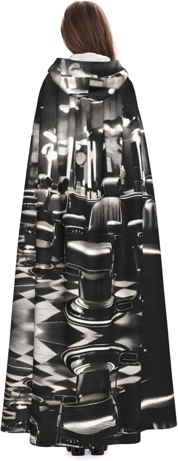 

Barber Shop Monochrome Style print Adult Hooded Cape Carnival Festival Cape Cosplay Robe Costume party Gothic Carnival