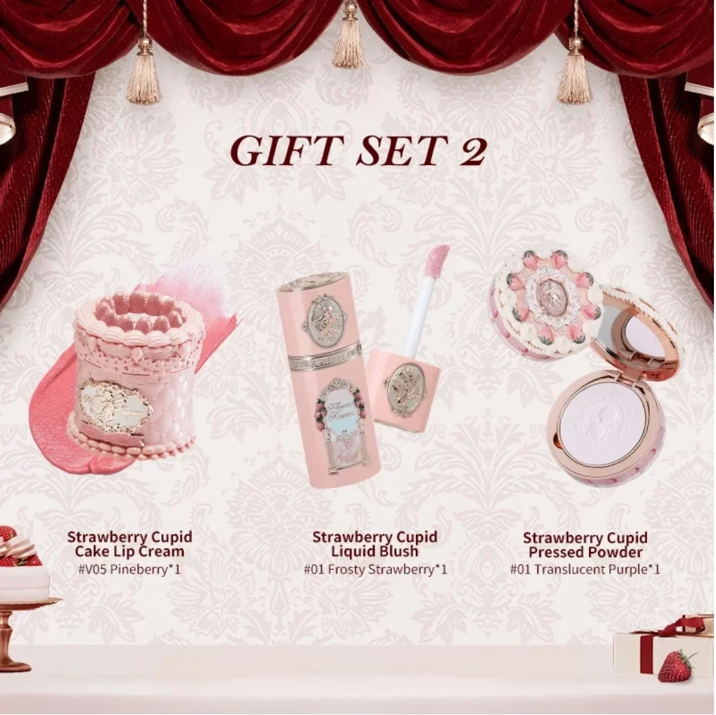 Flower Knows Set Strawberry Cupid Series powder blusher Makeup Set Lip Mud Velvet Matte Silky Smooth Lipstick