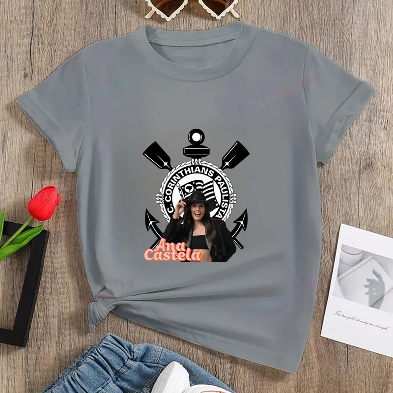 Famous Singer Ana Castela Classic Poster Print Women's Fashion T-shirt, Everyday Casual Cotton T-shirt, Women's Pop Shirt