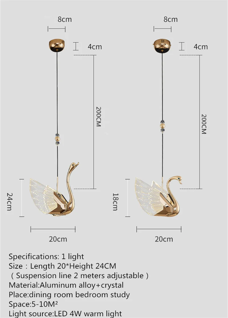 RONIN Nordic Swan Chandelier Lamp Fixtures Modern Creative LED Pendant Lights for Home Living Dining Room Decor