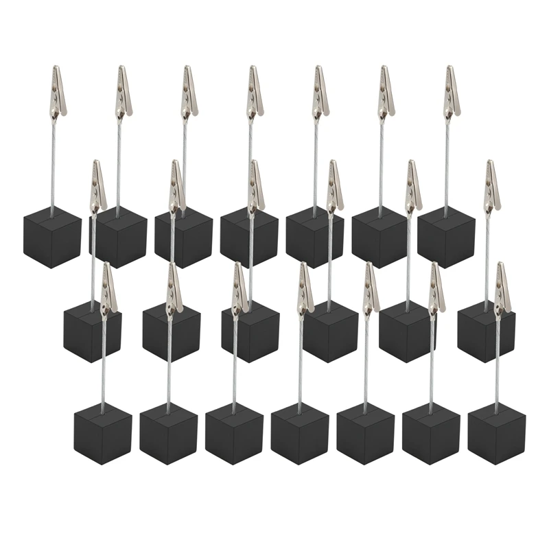 20 Pieces Cube Base Memo Clip Holder with Alligator Clip Wood Base Table Number Holder Cube Base Place Card Holder