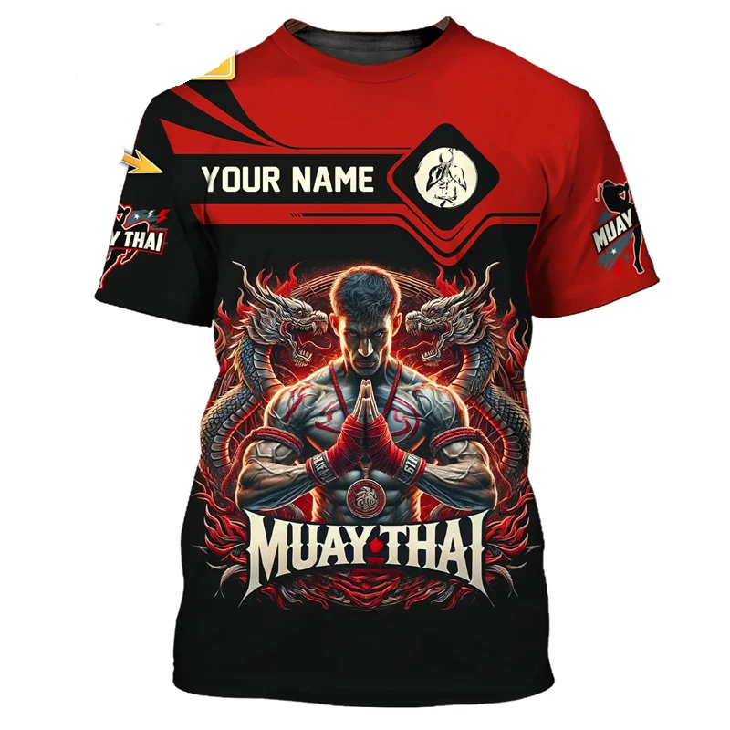 

Men's 3D Print Muay Thai Graphic T-Shirt Custom Name Short Sleeve O-Neck Top Creative Personality Design Sports Training Clothes
