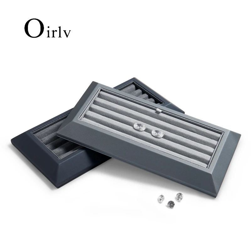 

Oirlv Luxury Grey PU Leather Diamond Storage Trays with Microfiber Jewelry Display Stand for Shop Counter