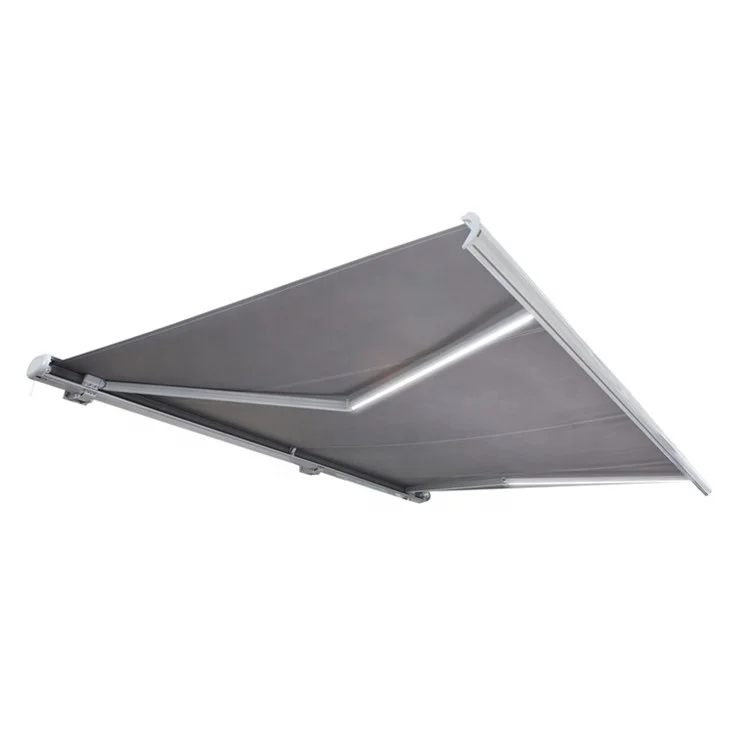 Outdoor Full Cassette Retractable Awning Folding Arm Awning  with LED Light  Motorized with Remote Control Awning  Customization