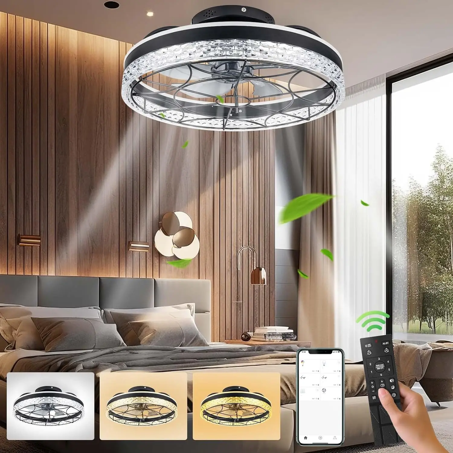 Modern Ceiling Fans with Lights and Remote,6-Speed, 3 Colors, Smart Timing for Kitchen, Bedroom and Living Room