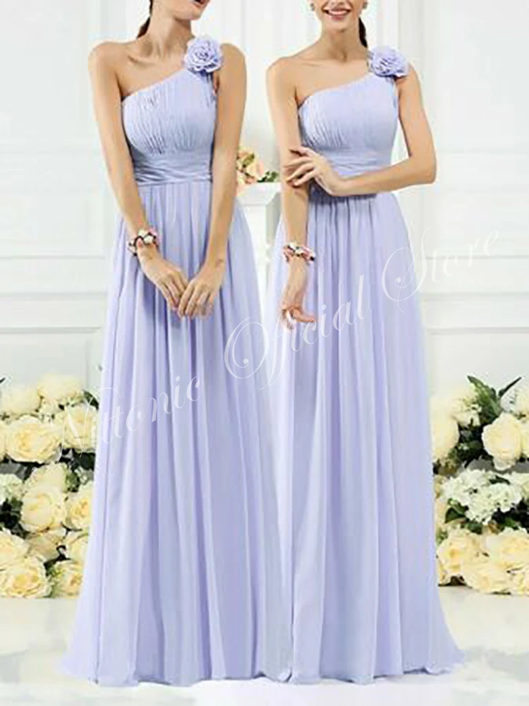 

New Bridesmaid Wedding Guest Party Dresses for Women Chiffon One Shoulder Sleeveless Floor-Length A-Line Vestidos Elegante 2023