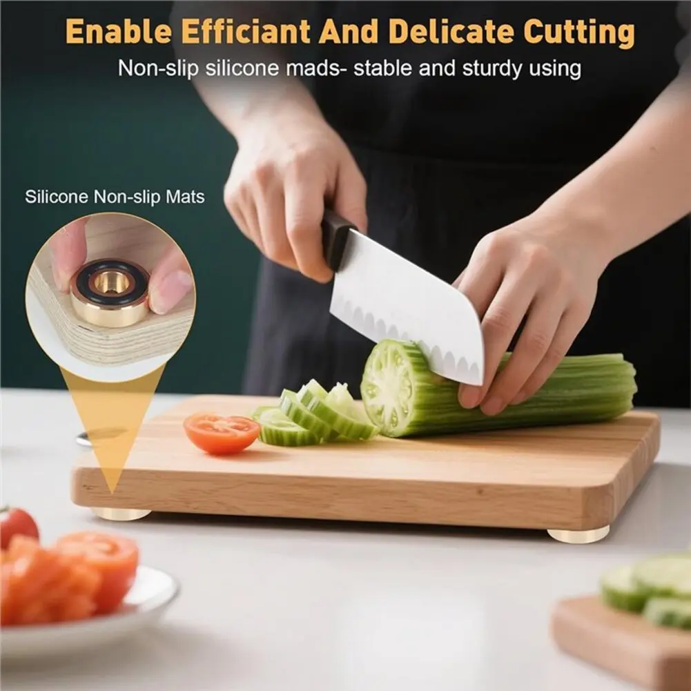 8 Pack Brass Chopping Board Feet with Non-Slip Rubber Pads to Support Even Weight Distribution and Board Alignment