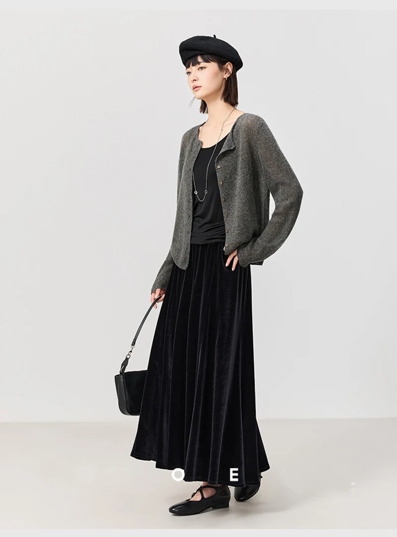 

Женская полудлинная юбка из натурального шелка тутового шелка, элегантная и простая, свободного покроя, блестящая и гладкая, удобная в ношении