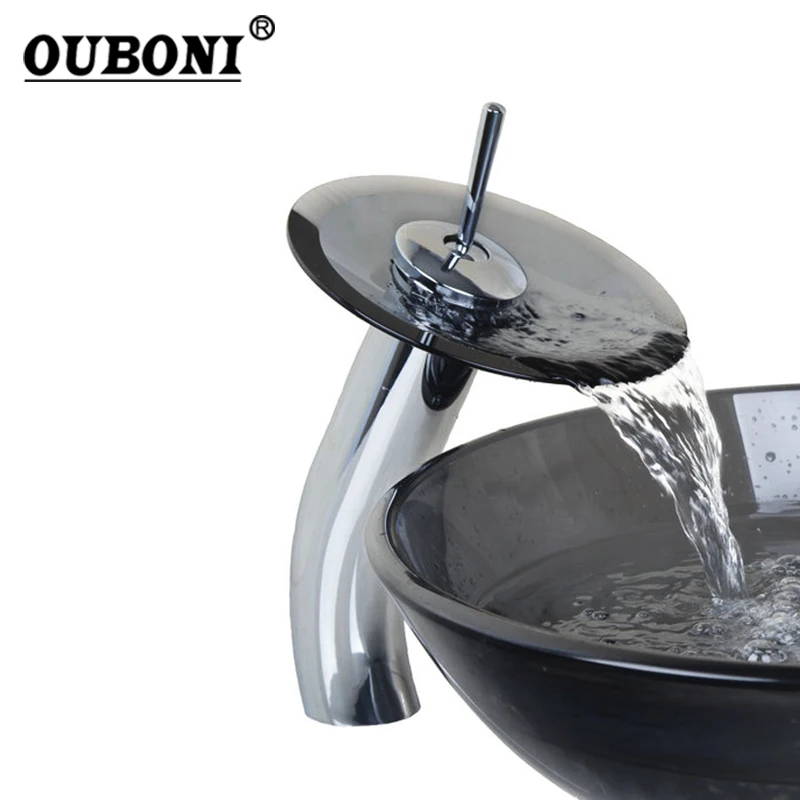 

Смеситель OUBONI из хром/латуни, прозрачный кран «Водопад» из закаленного стекла, для ванной комнаты, кран для раковины