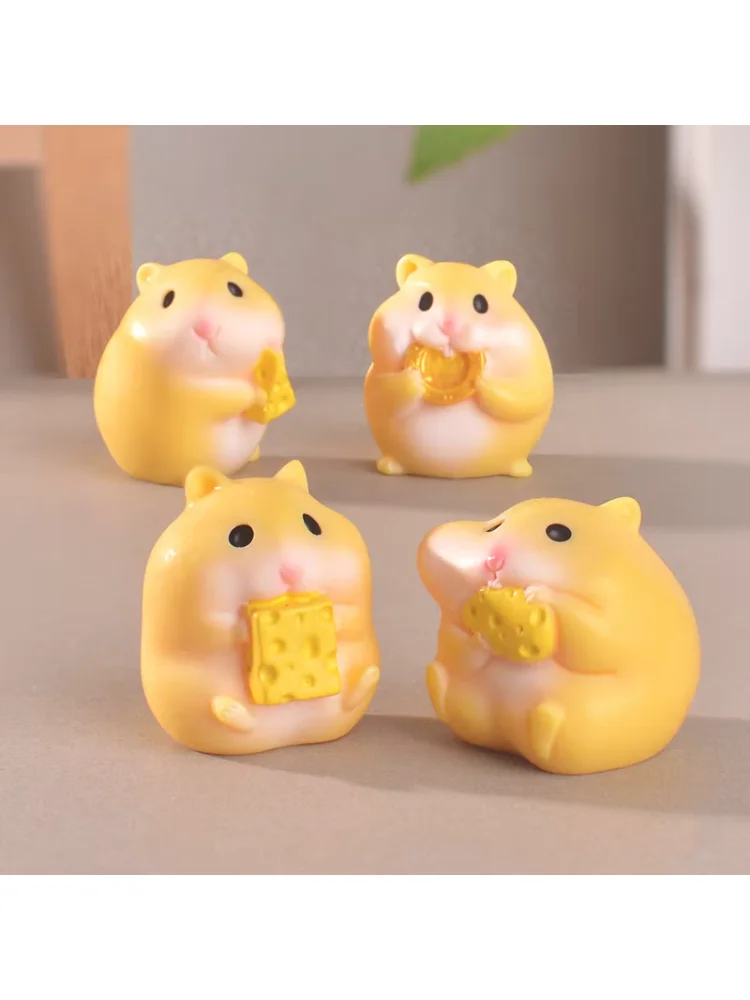 4pcs Resin Simulation Hamster Animal Model Eating Hamster Figurine Cute Desktop Decoration Mini Home Dollhouse Decora Ornament