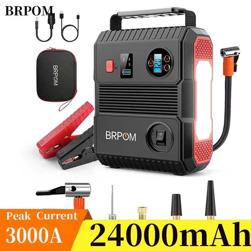 12V Car Jump Starter 3000A Car Battery Starter 24000mAh Portable Power Bank Booster Auto Starting Device Emergency Start