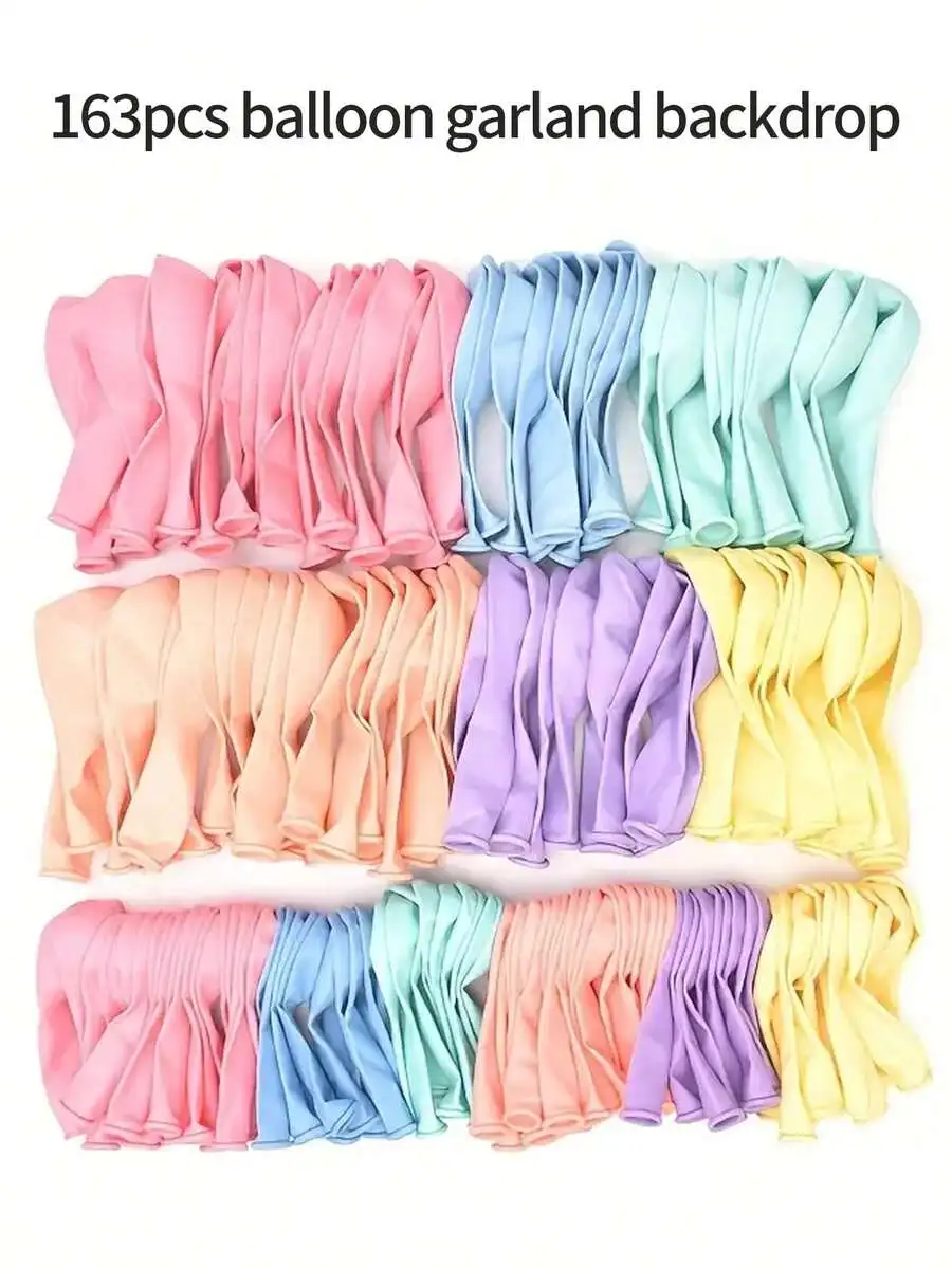 Conjunto de arco de balões pastel com 163 peças em cores macaron para festas de aniversário, chás de bebê, batizados, revelação de gênero e casamentos.