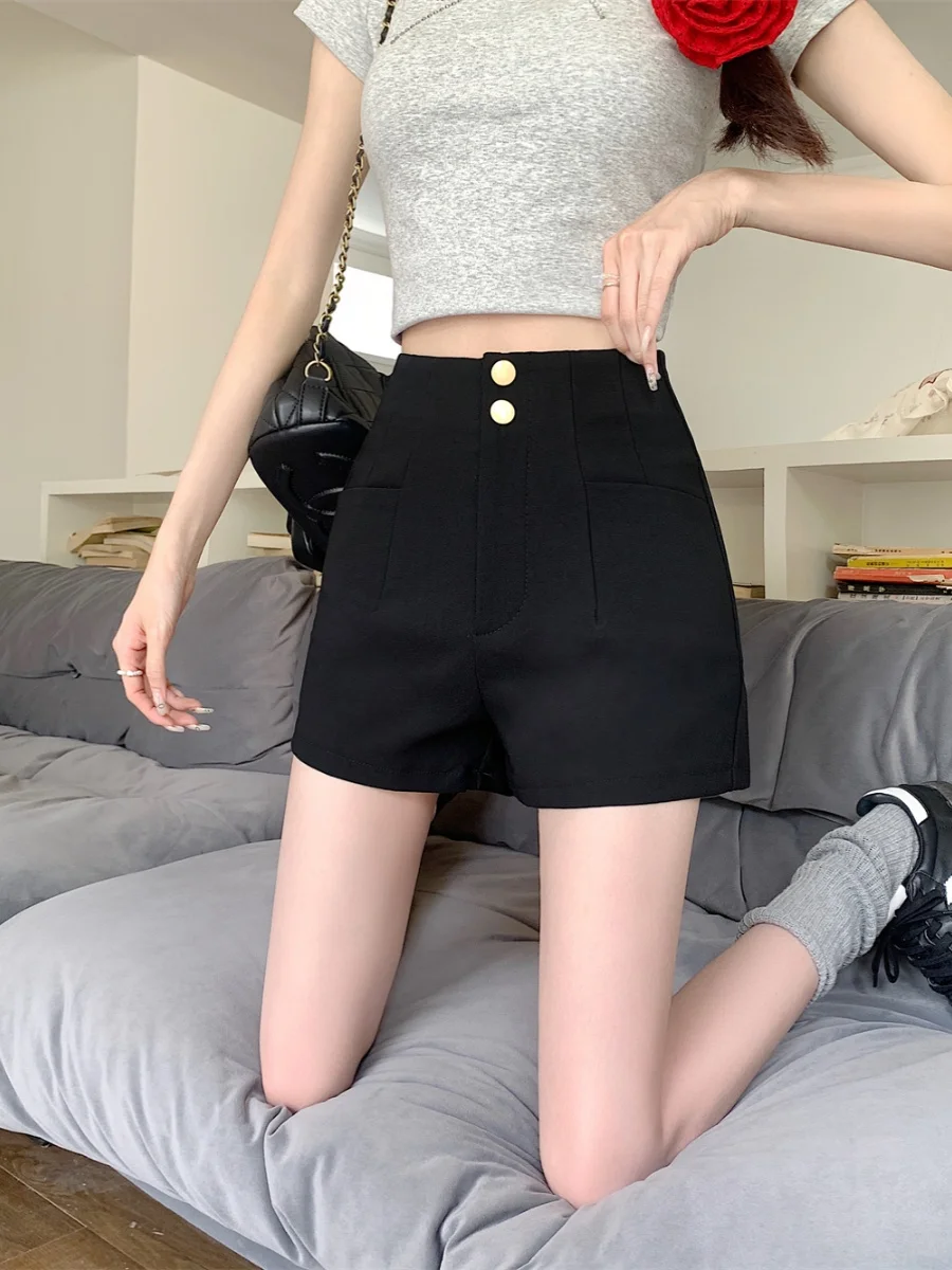 

Bla Suit ort Pants Women's plus Size Pear Body Double Bule High Waist Slim Elastic A-Line Hot Pants Summer