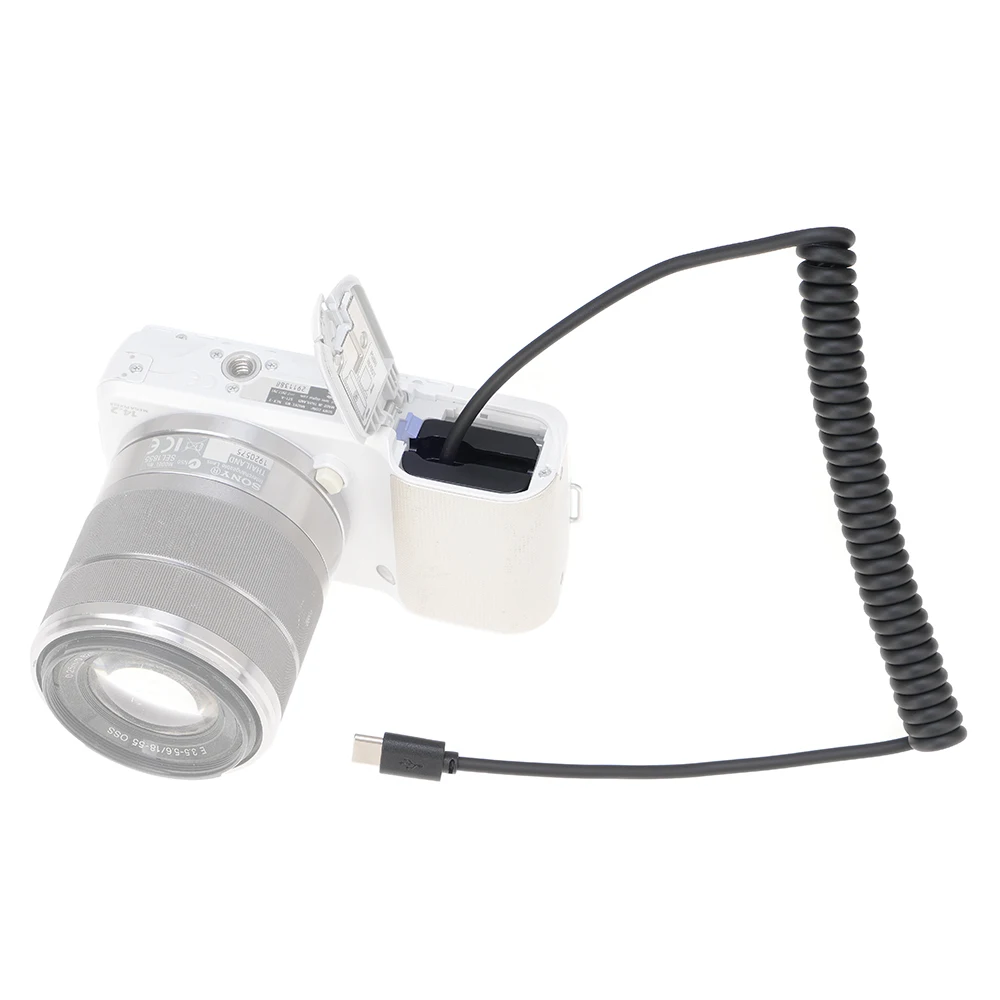 FOTGA NP-FW50แบตเตอรี่เลียนแบบ + Type-C สายไฟสปริง (35-100ซม.) อะแดปเตอร์สำหรับจอมอนิเตอร์/ กล้องสำหรับอุปกรณ์ติดตั้งไฟเคเบิล