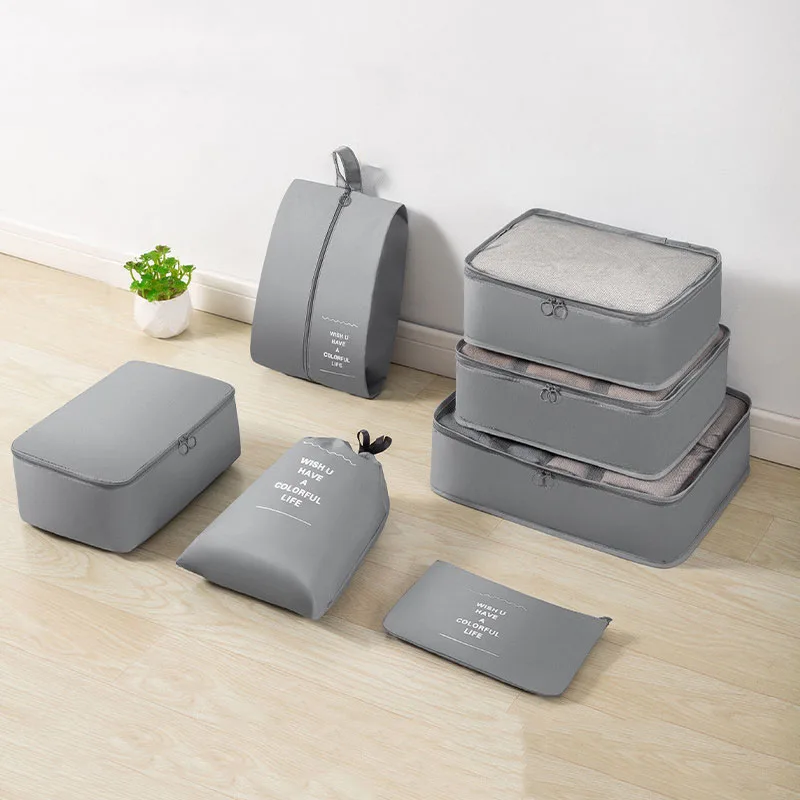 7 Pcs Travel Organizer Set Packing Cubes Portable Wardrobe Suitcase Storage Bags Clothes & Shoe Pouches for Portable Luggage
