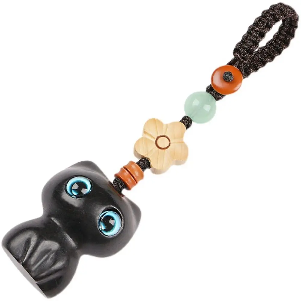 قلادة منسوجة يدويًا من خشب الصندل لمفتاح السيارة ، ديكور جذاب للهاتف ، حزام سلسلة ، قلادة قطة محظوظة ، حلقة متنقلة