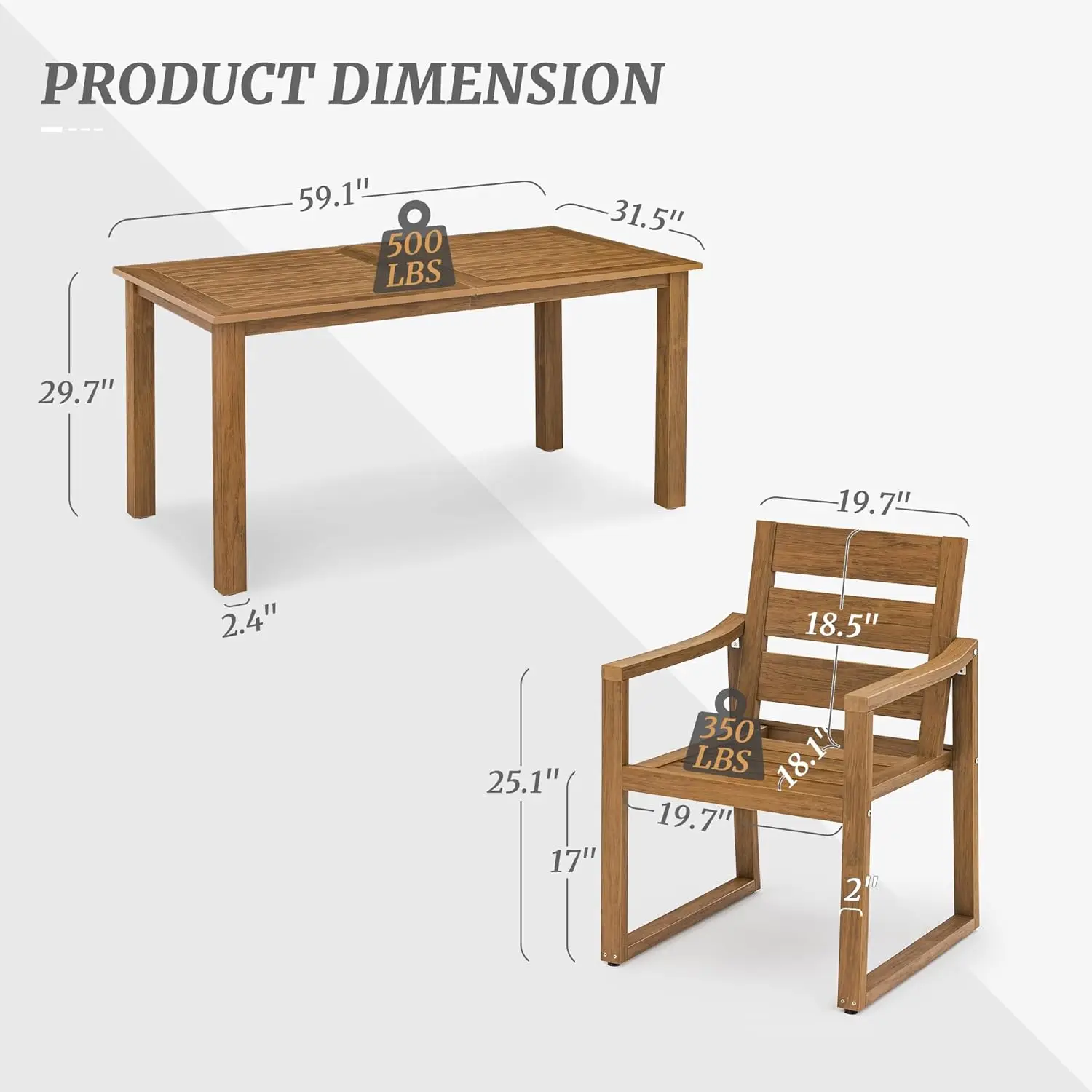 Patio Furniture Dining Set 7-Piece HDPS Teak Color-Oil Printed All Weather Outdoor Table and Chairs Modern Design